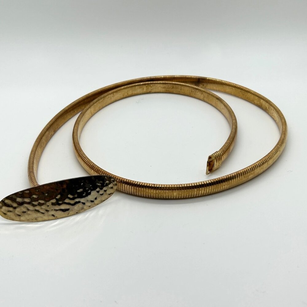 Vintage Snake Chain Stretch Belt Gold-tone Hammered Oval Buckle 80s Boho - Picture 1 of 15